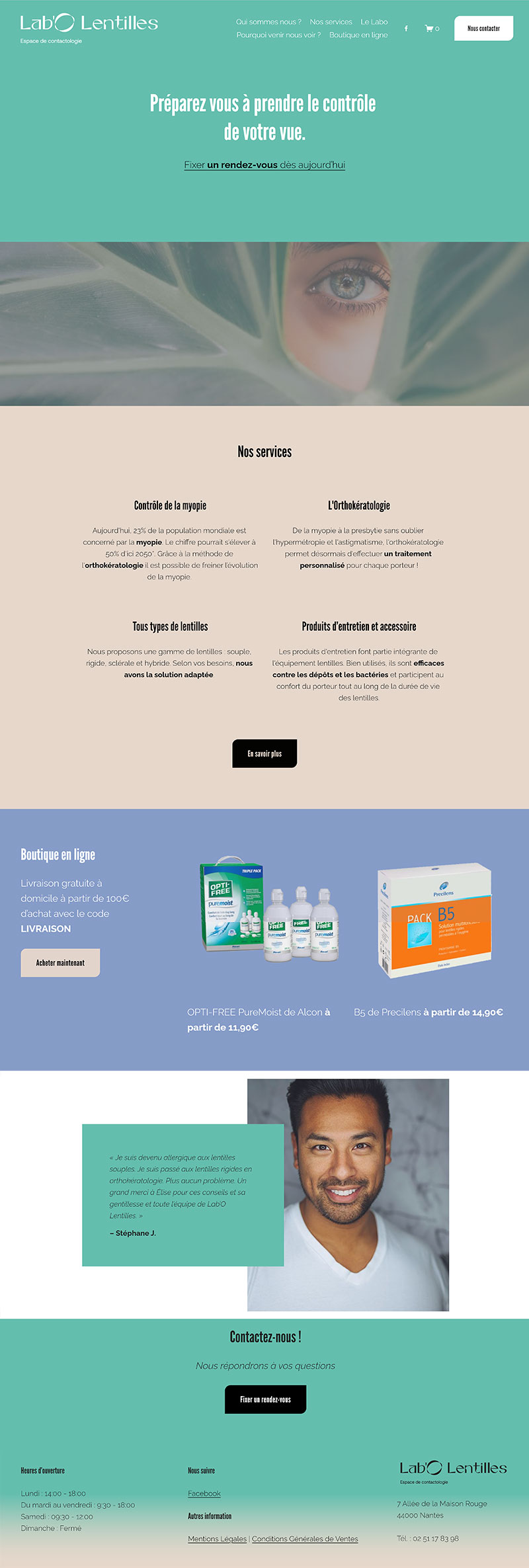 Page d'accueil Lab'O Lentilles espace de contactologie